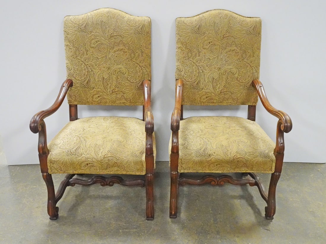 Pair of Walnut and Upholstered Arm Chairs (1 of 2)