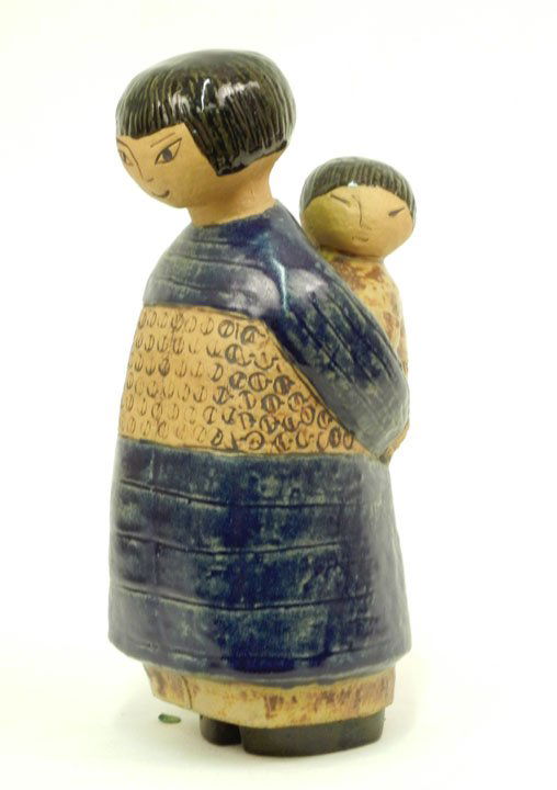 Lisa Larson Gustavsberg, Sweden, figure of mother a: Lisa Larson Gustavsberg, Sweden, figure of mother and child, impressed on bottom and sticker label, 11 1/2" high