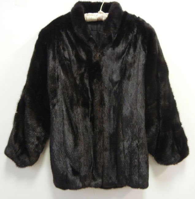 Black mink jacket, 29" long from collar to hem, 24: Black mink jacket, 29" long from collar to hem, 24" long sleeve, zip closure, no label, size extra large, late 20th C.