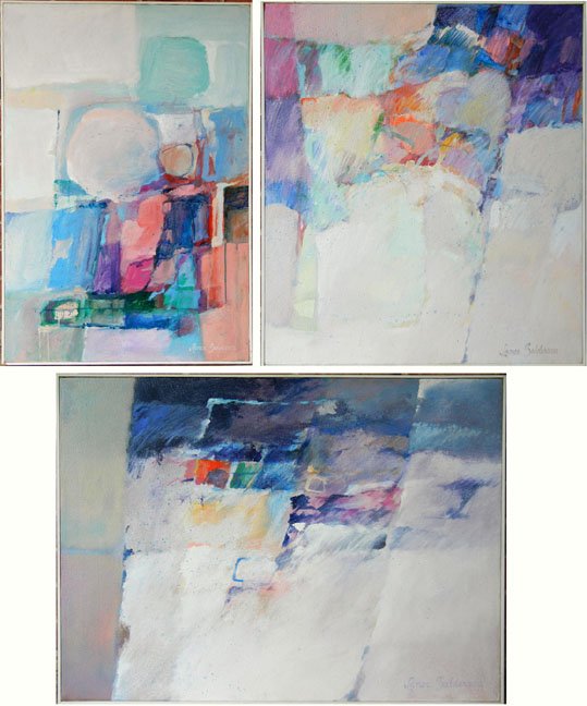 Lance Balderson, three oils on canvases, "Companio: Lance Balderson, three oils on canvases, "Companions" sight size 36" x 24", frame size 36 1/2" x 24 1/2"; "Approaching Storm" sight size 24" x 26", frame size 24 1/2" x 26 1/2"; and Sea Patterns", sig