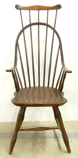 Stickley Fayetteville mixed woods comb-back Windso: Stickley Fayetteville mixed woods comb-back Windsor armchair, branded on bottom, 45" high