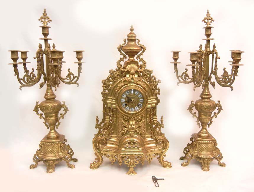 470A Imperial brass three piece mantle clock set, Sep 07, 2012