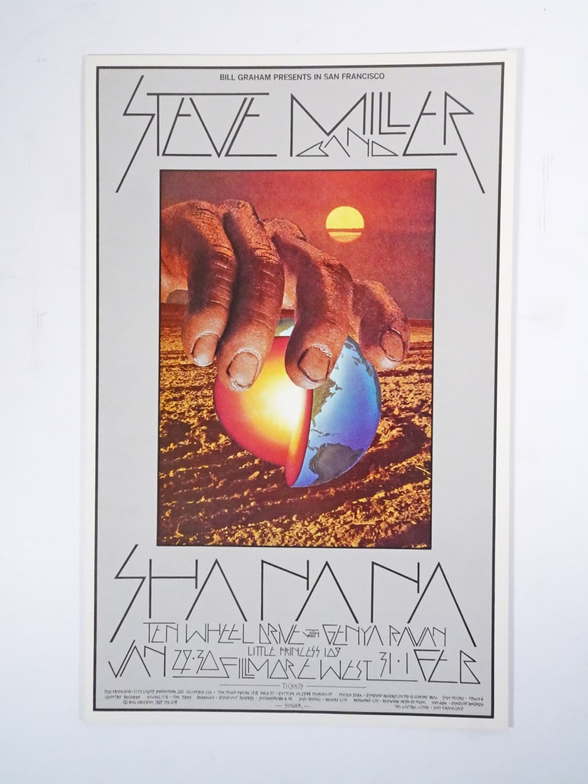 The Steve Miller Band Concert Poster: The Steve Miller Band concert poster, Bill Graham Presents BG-214, The Steve Miller Band, Sha-Na-Na, and Ten Wheel Drive with Genya Ravan, January 29-February 1, 1970, Fillmore West, San Francisco, CA