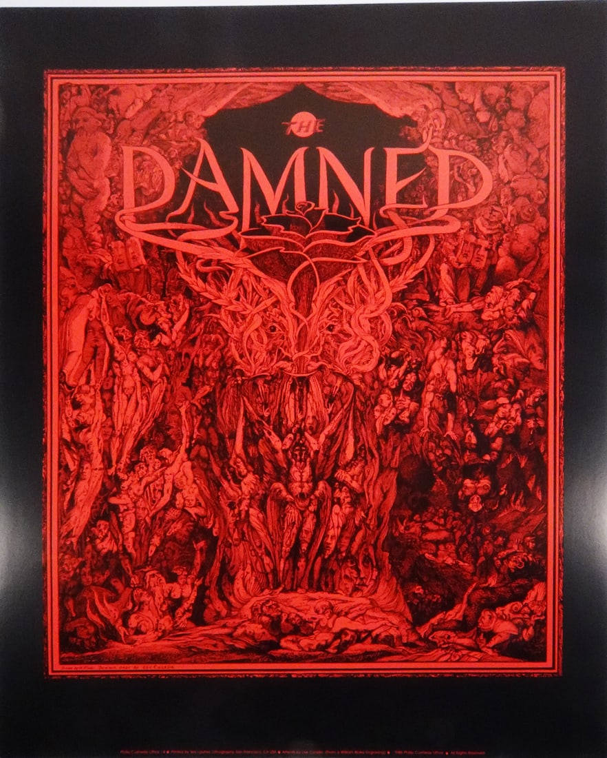 The Damned Promotional Band Poster: The Damned promotional band poster, Philip Cushway Lithographs MOD-PCL-04, original 1986 printing, Lee Conklin and William Blake artists, 28" (h) x 22"