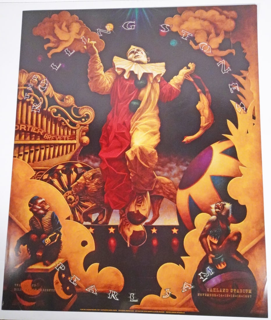 The Rolling Stones Concert Poster: The Rolling Stones concert poster, Bill Graham Presents BGP-180, The Rolling Stones and Pearl Jam, November 14-19, 1997, Oakland Coliseum, Oakland, CA., original printing, Randy Chavez artist, 30" (h)