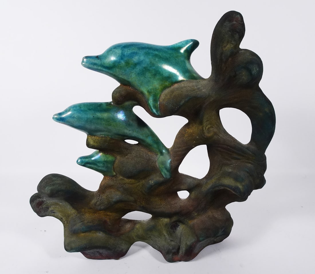 William Turner Raku Pottery Dolphins Sculpture (1 of 2)