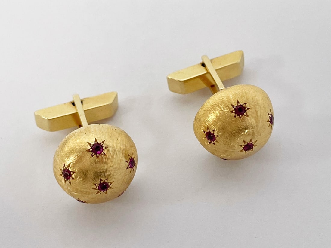 14K Gold Dome Ruby Cuff Links (1 of 2)