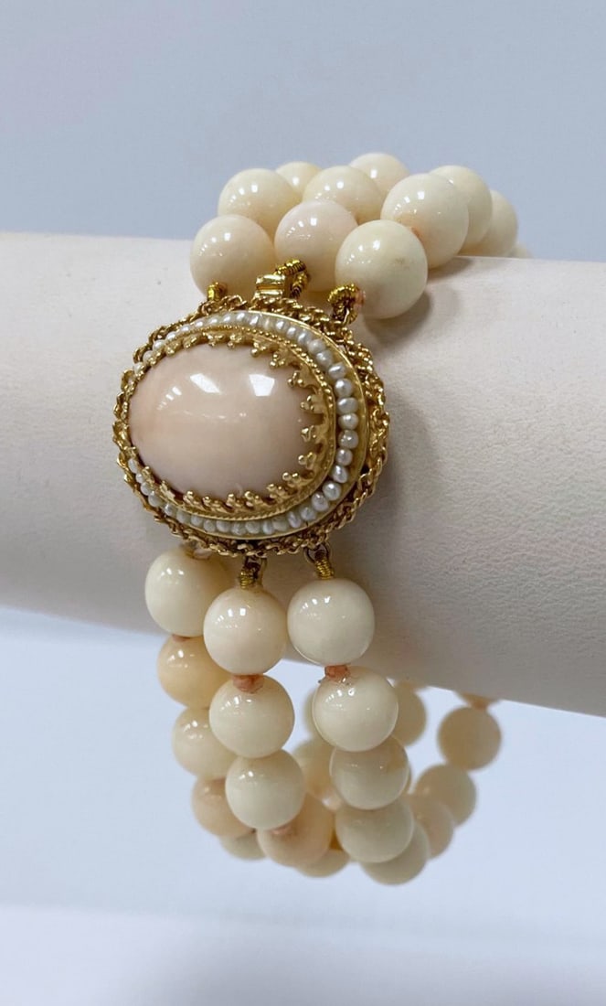 Triple Strand Coral and 14K Gold Bracelet (1 of 2)