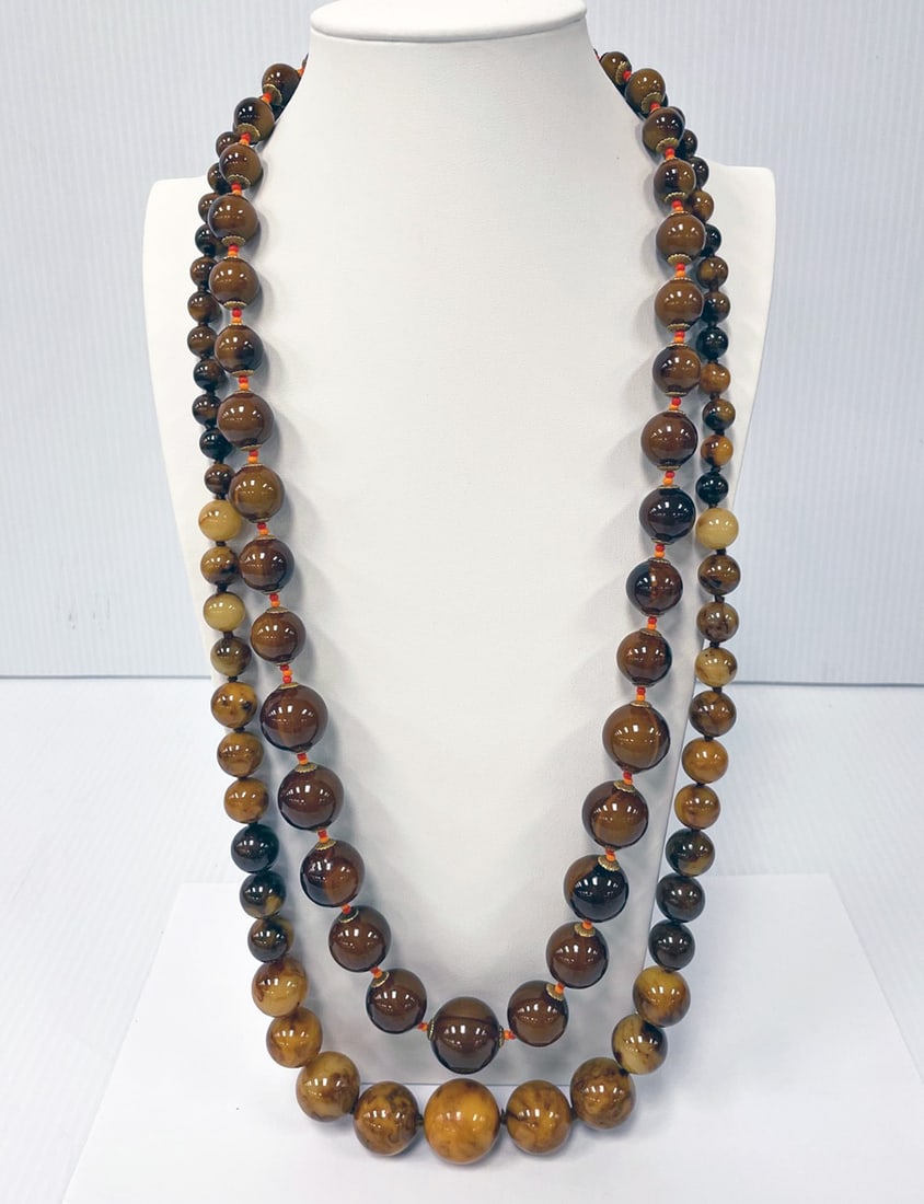 Two Graduated Bakelite Bead Necklaces, One Miriam Haskell (1 of 3)