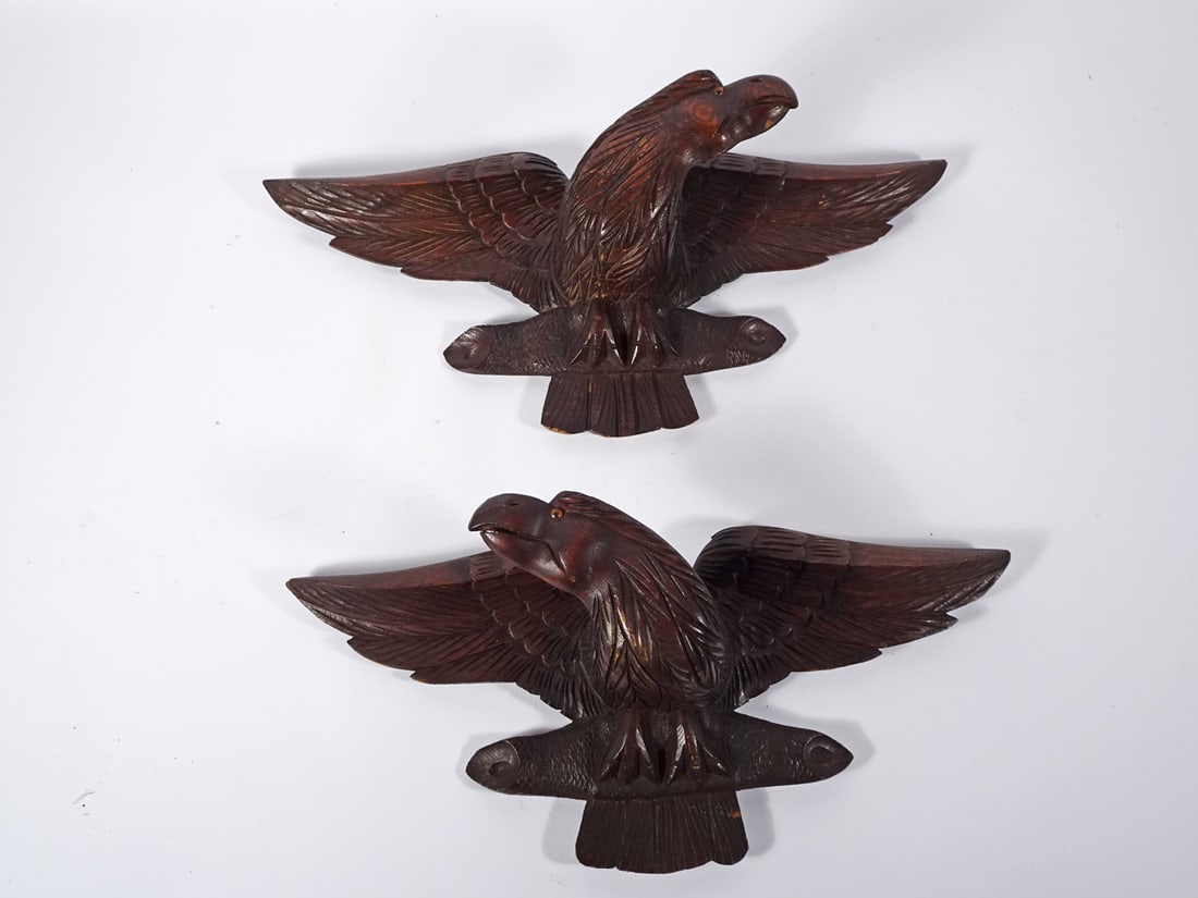 Pair Carved Walnut Eagle Wall Plaques (1 of 1)