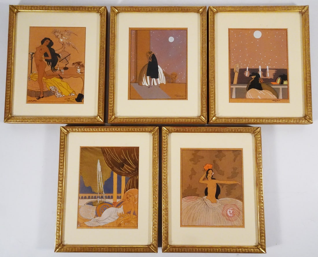 French Ink and Watercolor Book Illustrations: Set of five French Art Deco ink and watercolor book illustrations, Edith Follet (French illustrator, 1899-1990) "Si tu pouvais savoir tout ce que je vois tout ce que je sens", Robert Polack (French il