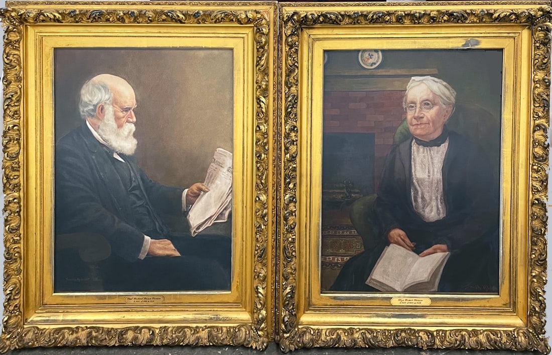 Pair of Antique Portrait Paintings on Canvas (1 of 3)