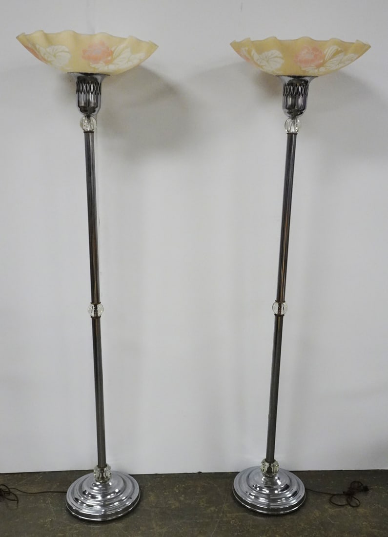 Pair of Art Deco Chrome Torchiere Lamps (1 of 3)