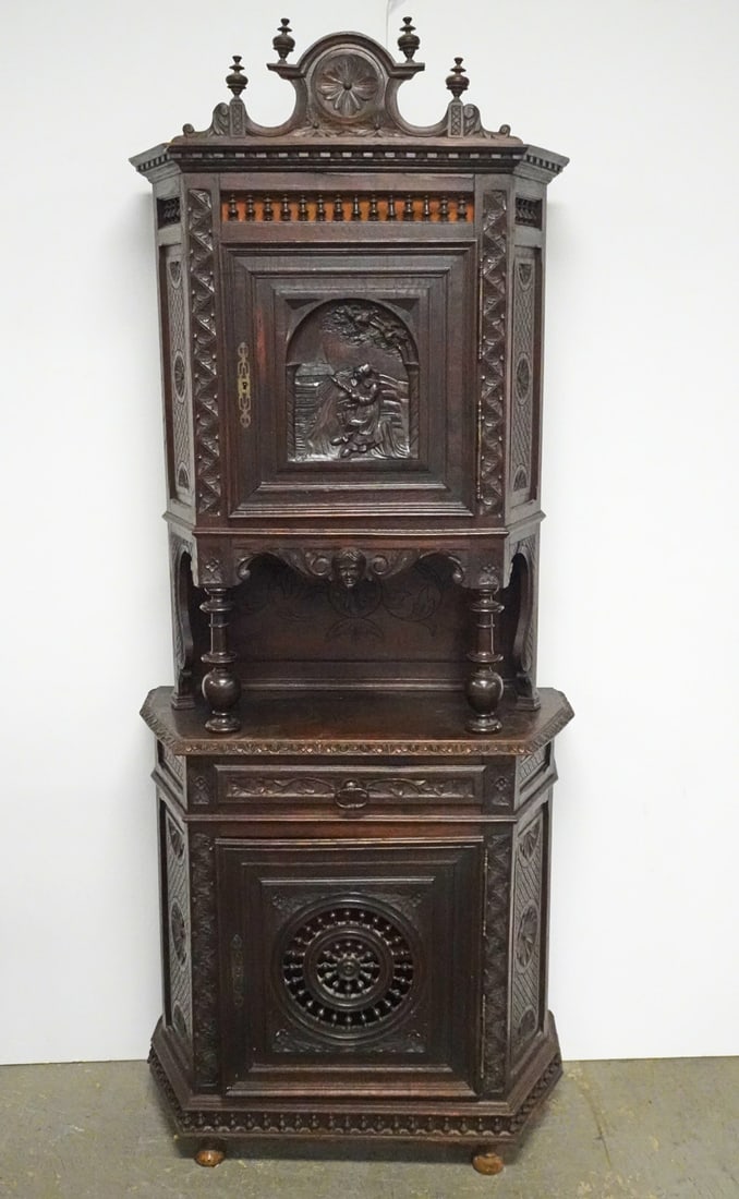 German Carved Oak Hunt Cabinet (1 of 1)