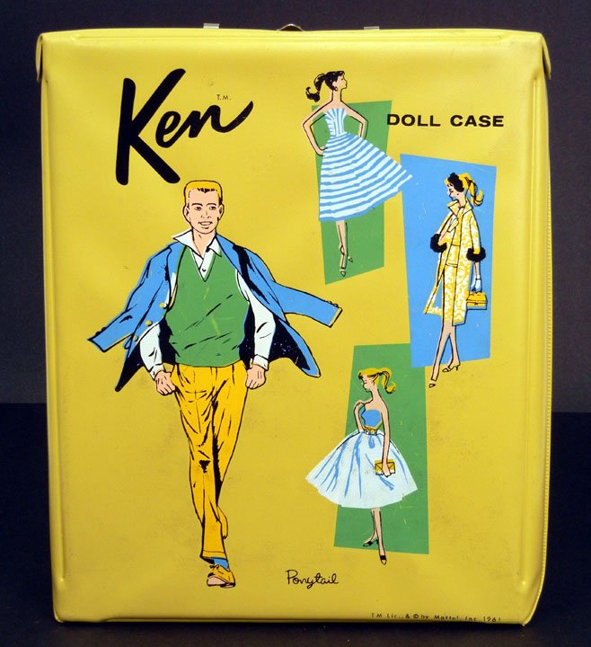 Vintage 1960s Ken case and clothes, two Ken dolls,: Vintage 1960s Ken case and clothes, two Ken dolls, two Skippers, and additional clothes