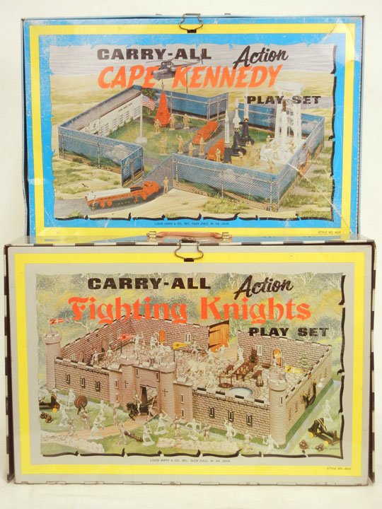 Two Louis Marx Carry All cases, including Fighting: Two Louis Marx Carry All cases, including Fighting Knights and Cape Kennedy