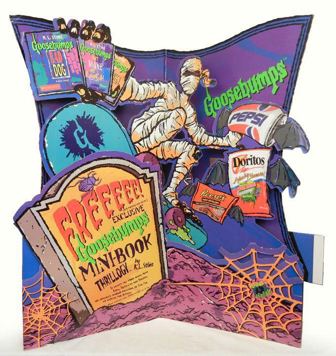 Pepsi-Cola wall clock by George Nathan, "Drink Pep: Pepsi-Cola wall clock by George Nathan, "Drink Pepsi-Cola Delicious- Healthful 5 cents", a Daiwa Mountain Dew spinning reel box, and a Pepsi Goosebumps "Bad Dog" aisle display in original box, circa 1