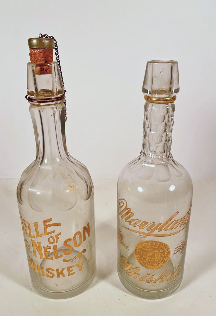 Antique Glass Whiskey Back Bar Bottles Grouping (1 of 1)
