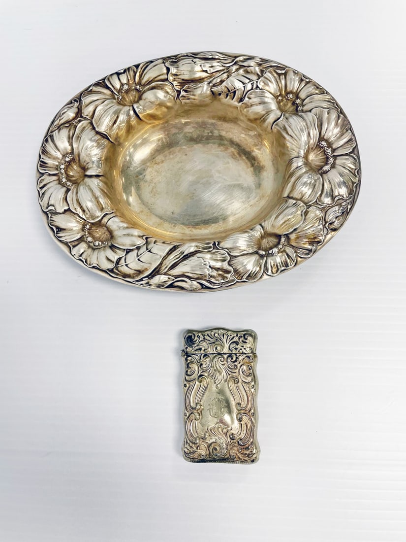 Art Nouveau Sterling Silver Bowl and Match Safe (1 of 2)