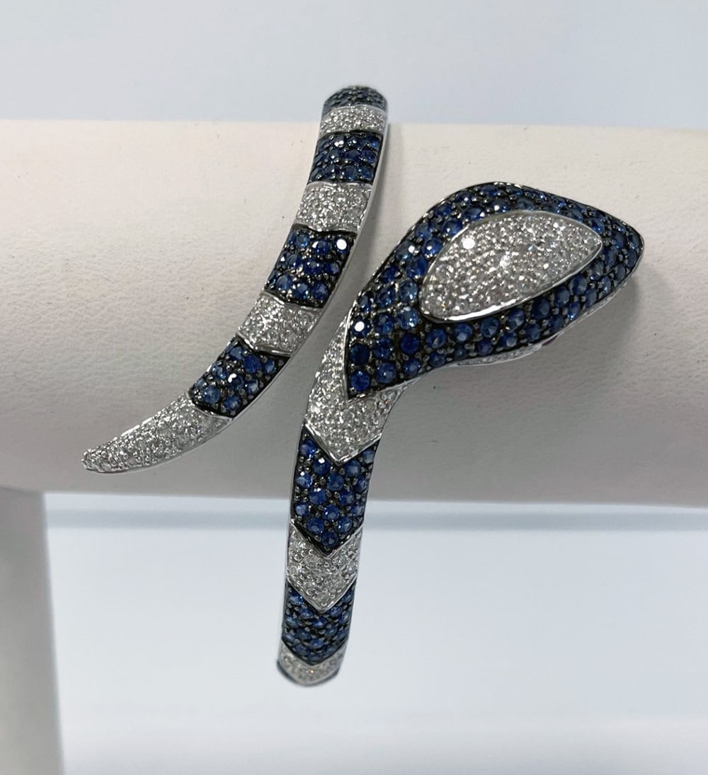14k WG Snake Cuff with Sapphires and Diamonds (1 of 3)