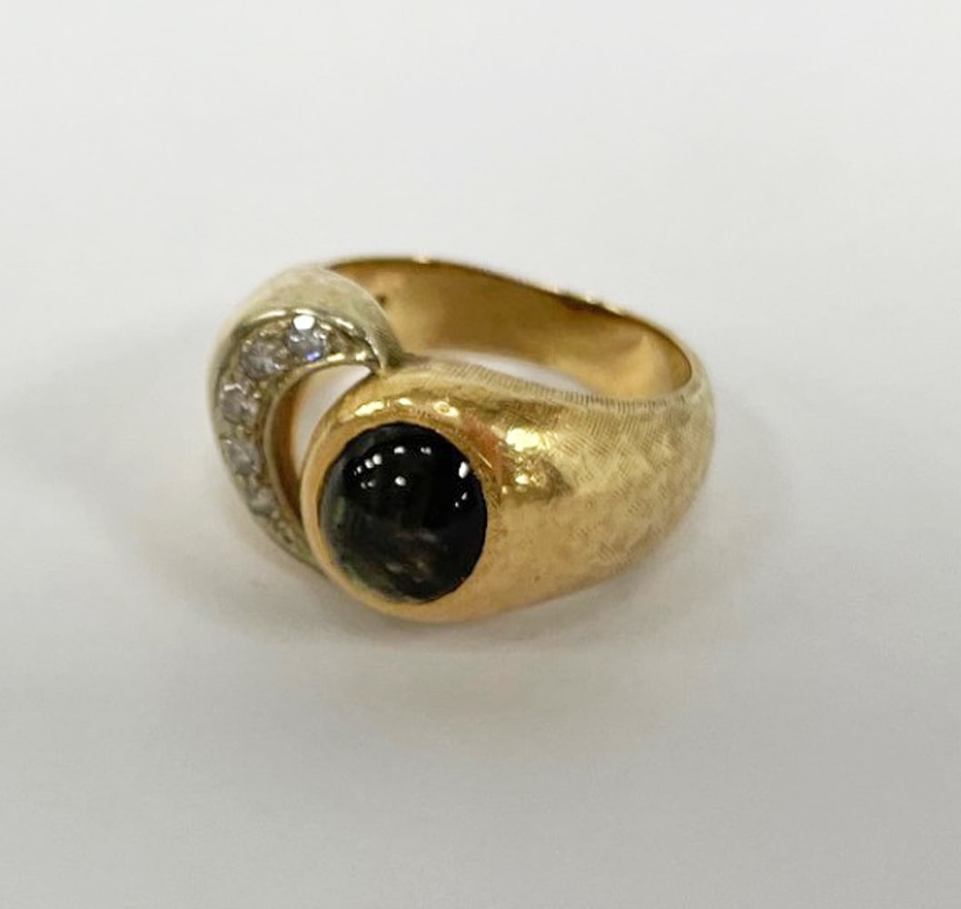 14K Gold Ring with Brown Quartz and Diamonds (1 of 2)