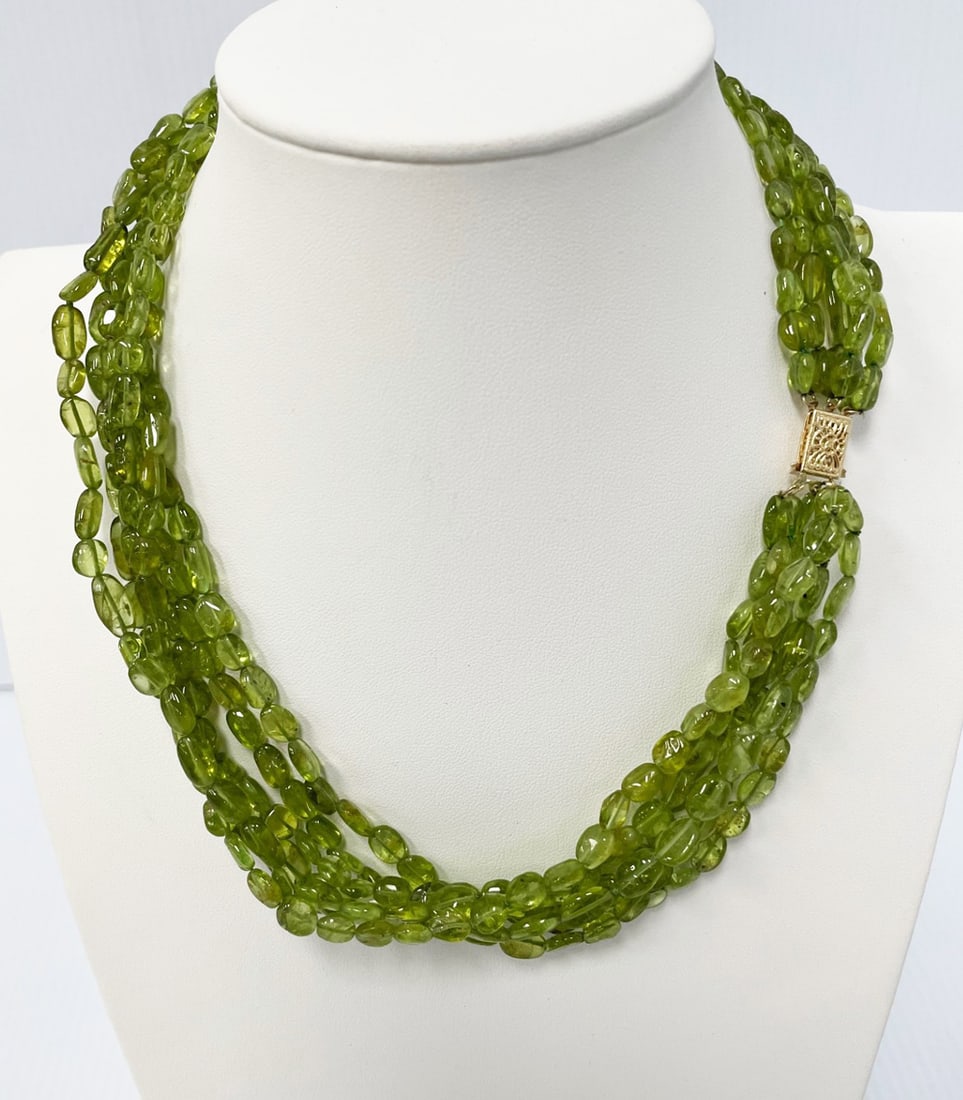 Peridot and 14K Gold Six Strand Bead Necklace (1 of 1)