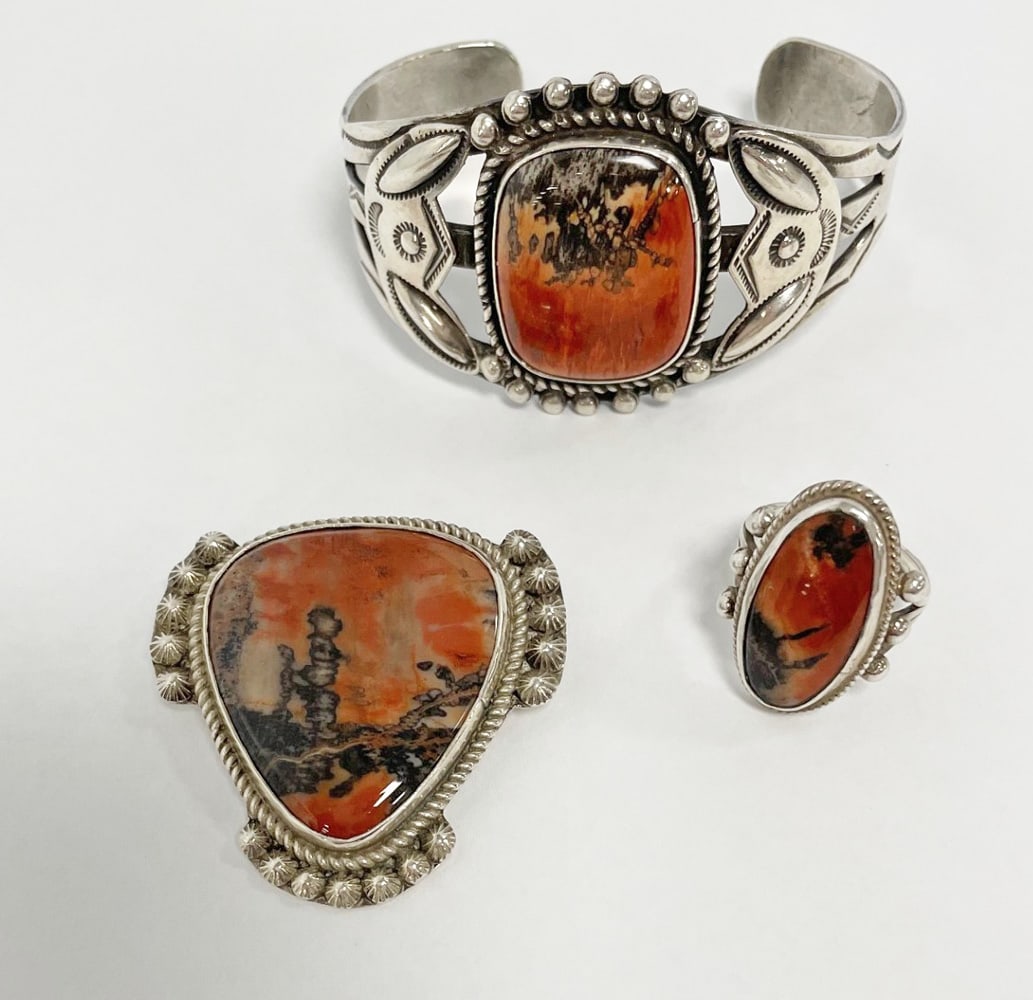 Three piece suite of Southwestern sterling and quartz jewelry (1 of 3)
