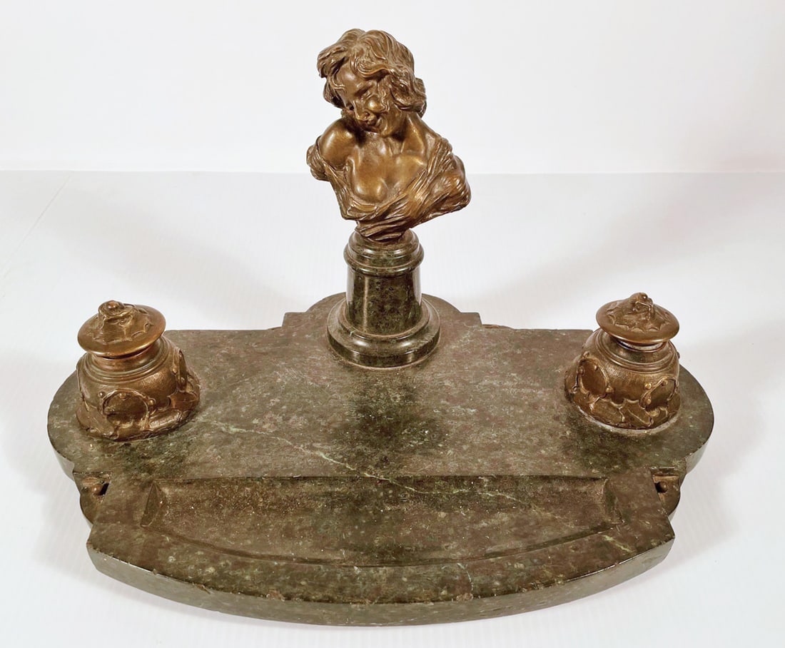 Continental Bronze and Marble Figural Inkwell Stand (1 of 2)
