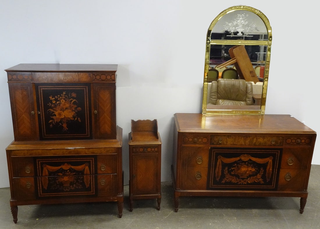 Three Piece Marquetry Inlaid Bedroom Set (1 of 1)