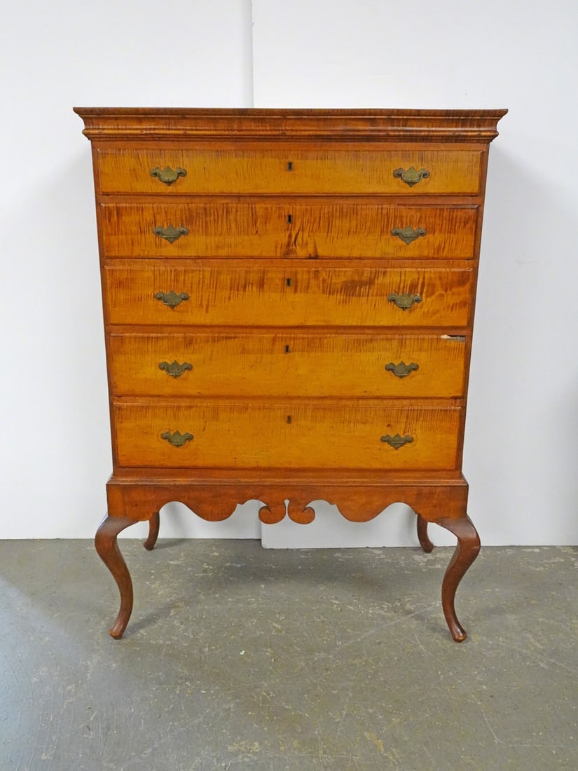 Queen Ann Curly Maple Chest on Frame (1 of 2)