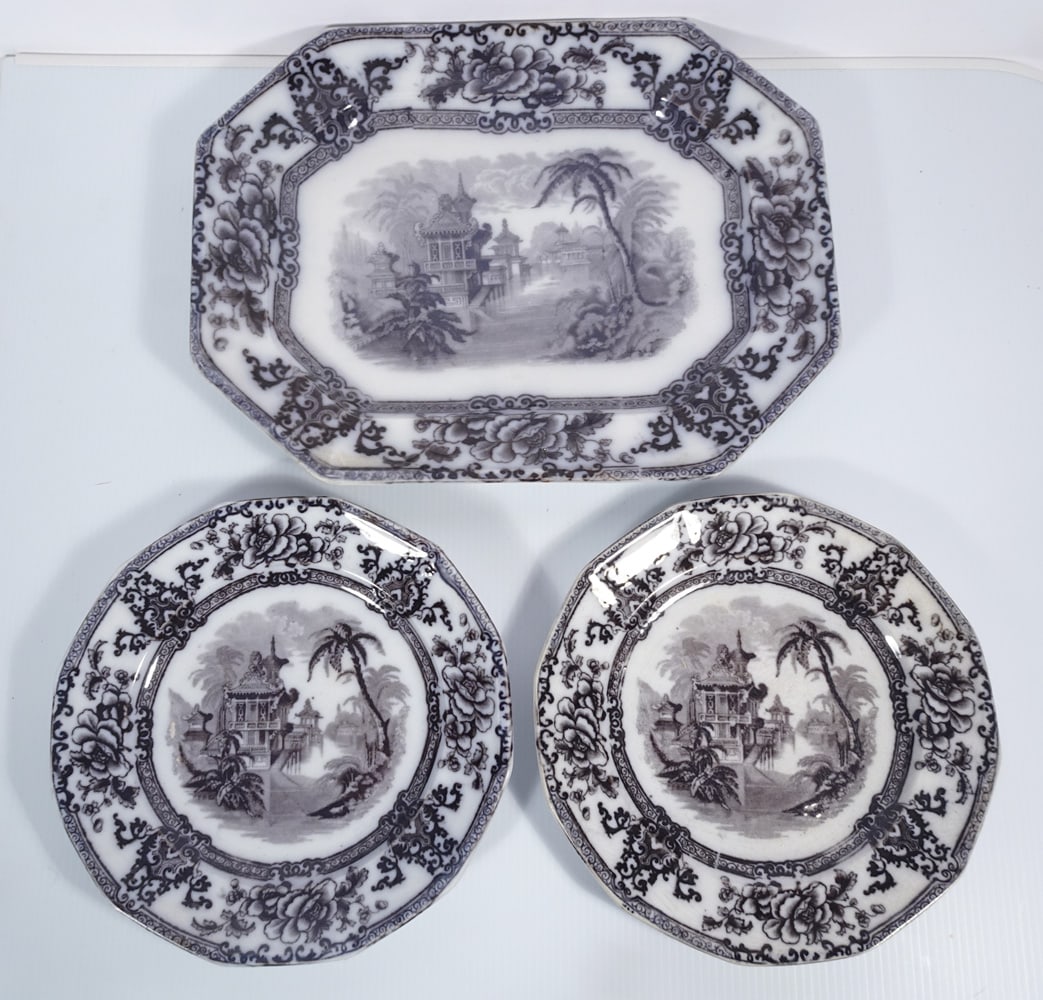 Davenport Ironstone Transferware Platter and Plates (1 of 2)