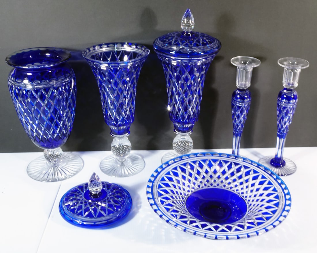 Pairpoint Cobalt Cut to Clear Glass Grouping (1 of 1)