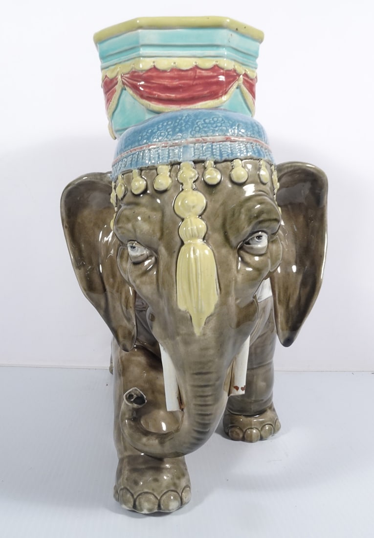 Continental Majolica Elephant Spill Vase (1 of 2)