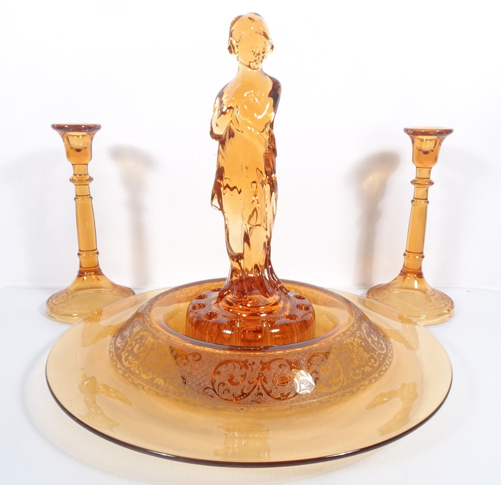 Cambridge Glass Console Set w/Flower Frog (1 of 1)