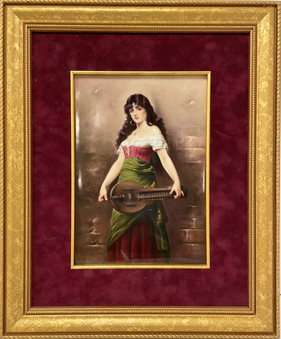 German Hand Painted Porcelain Portrait Plaque (1 of 2)