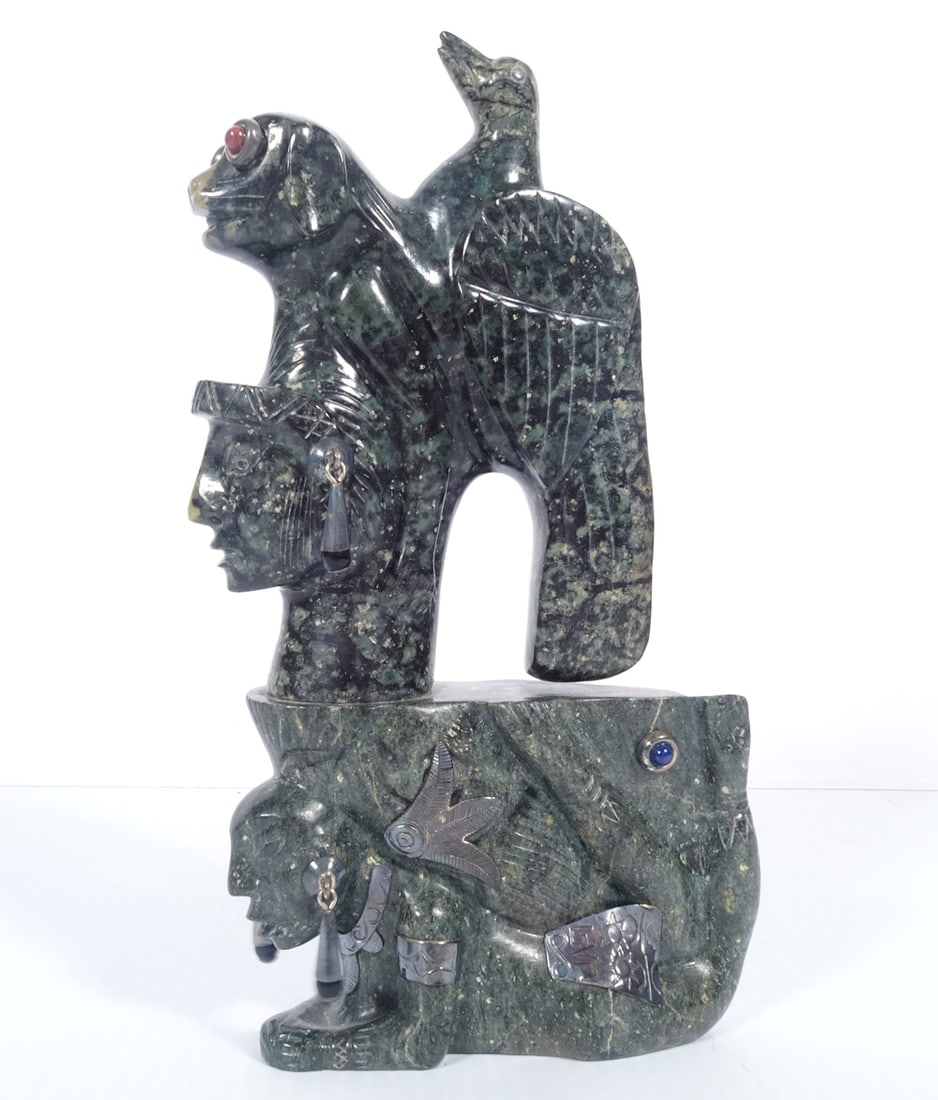 Carved Green Serpentine Aztec Deity Figure (1 of 3)