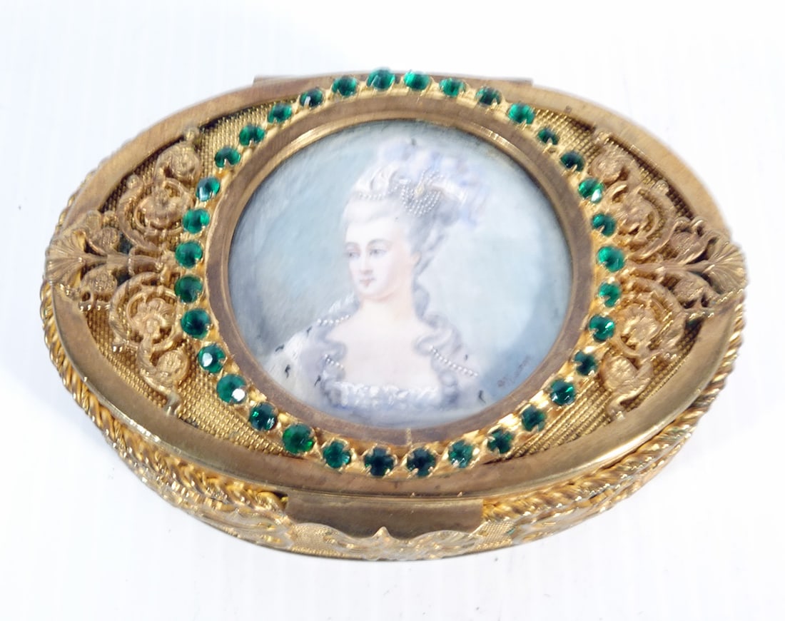 French Bronze Box w/Miniature Portrait Painting (1 of 1)