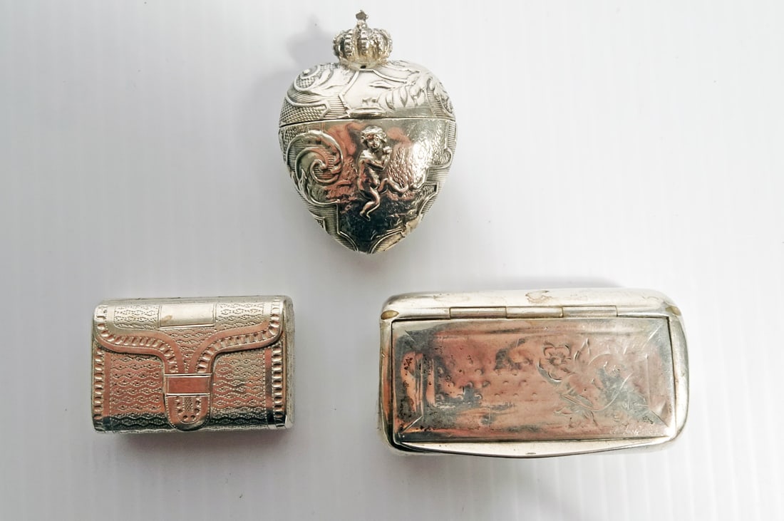 Silver Snuff Box and Snuff Pendant Grouping (1 of 2)