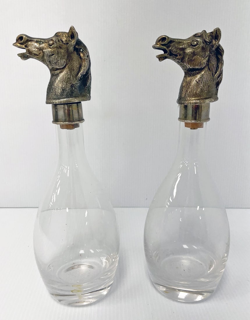 Silverplate Horse Head Stopper Glass Decanters (1 of 2)