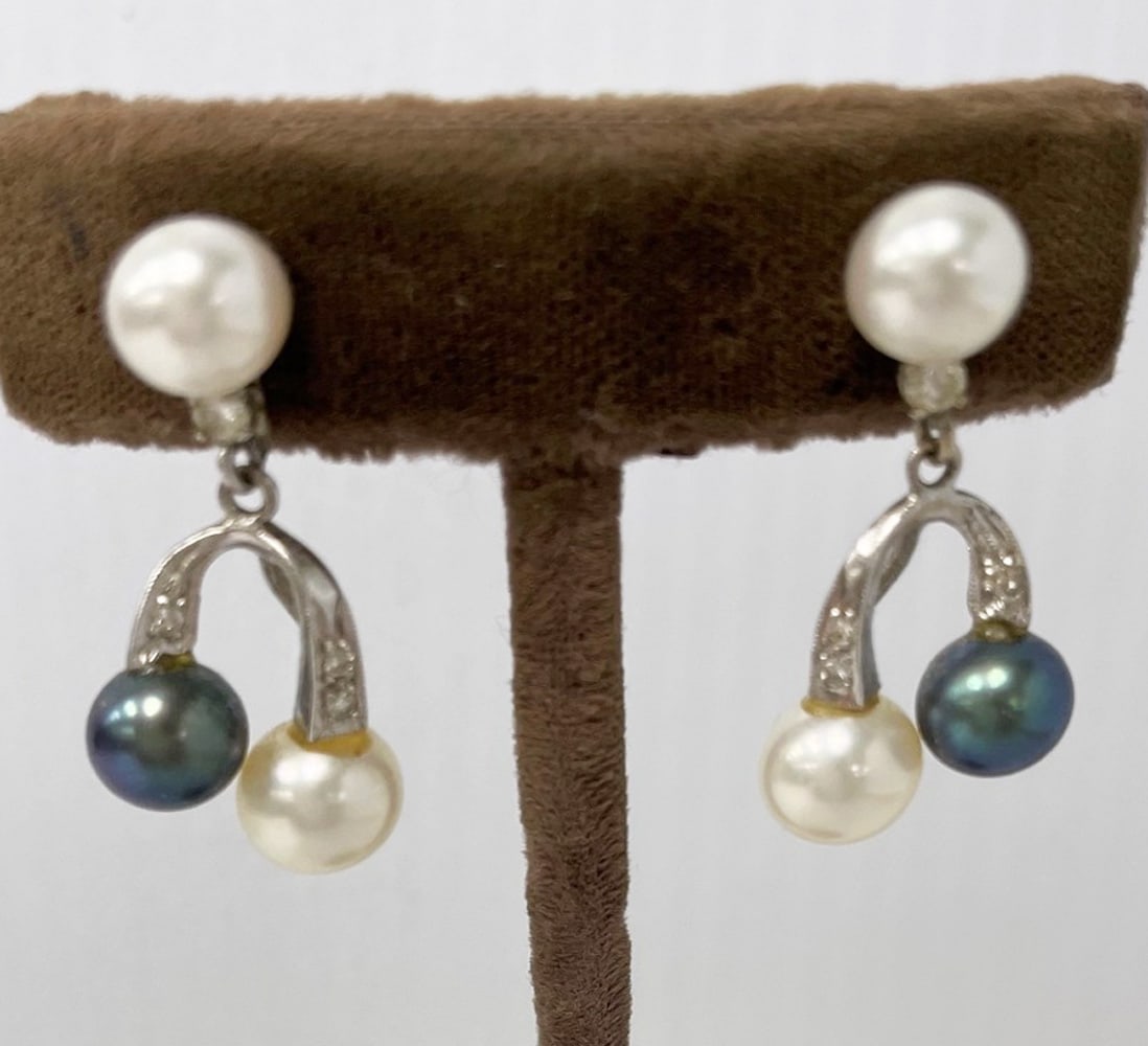 Pair of 14K Gold Diamond and Pearl Earrings (1 of 2)