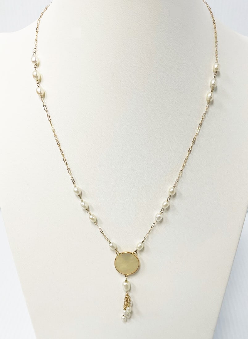 14K Gold, Rice Pearl and Mother of Pearl Necklace (1 of 2)