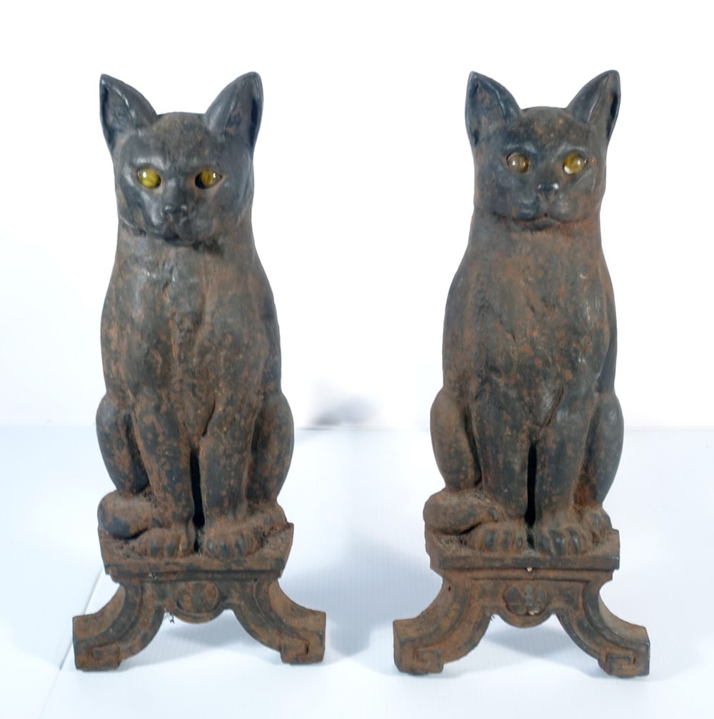 Pair of I.C.C. Co. Cast Iron Cat Andirons (1 of 2)