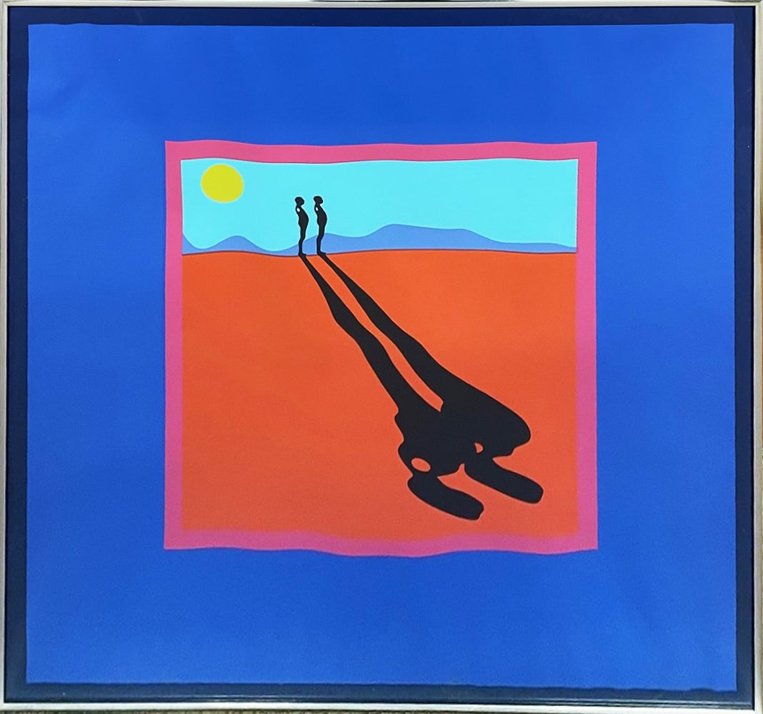 Ernest Tino Trova Colored Serigraph on Paper: Ernest Tino Trova (Missouri artist, 1927-2009) colored serigraph on paper, titled Falling Man, limited edition serigraph by Ernest Trova for an exhibition of his work held at Pace Columbus in Columbus