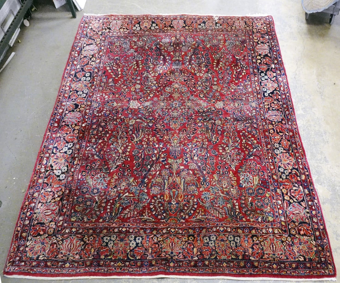 Hand Tied Persian Sarouk Rug: Hand tied Persian Sarouk Rug, semi-antique, 10' x 8'