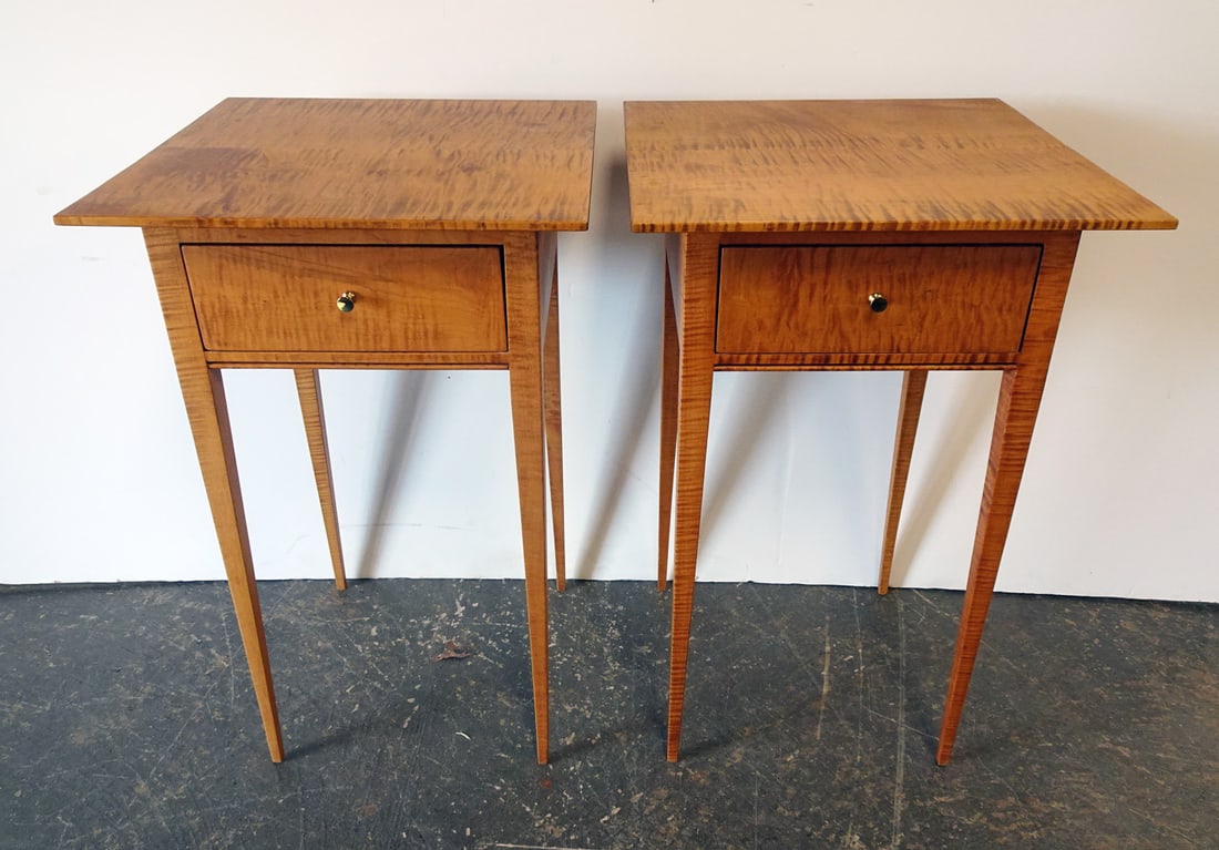 Pair of Tiger Maple One Drawer Stands (1 of 2)