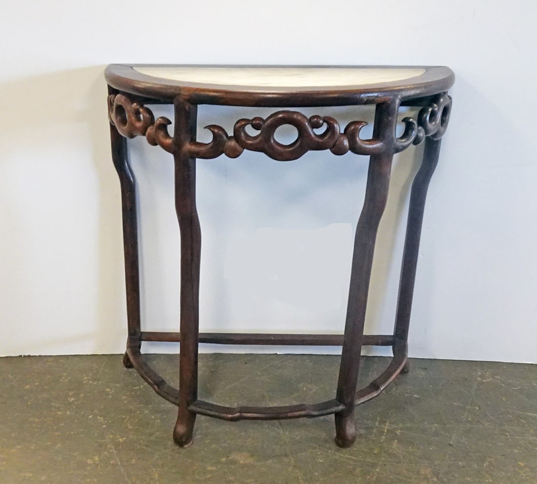 Chinese Marble Top Demilune Table (1 of 2)
