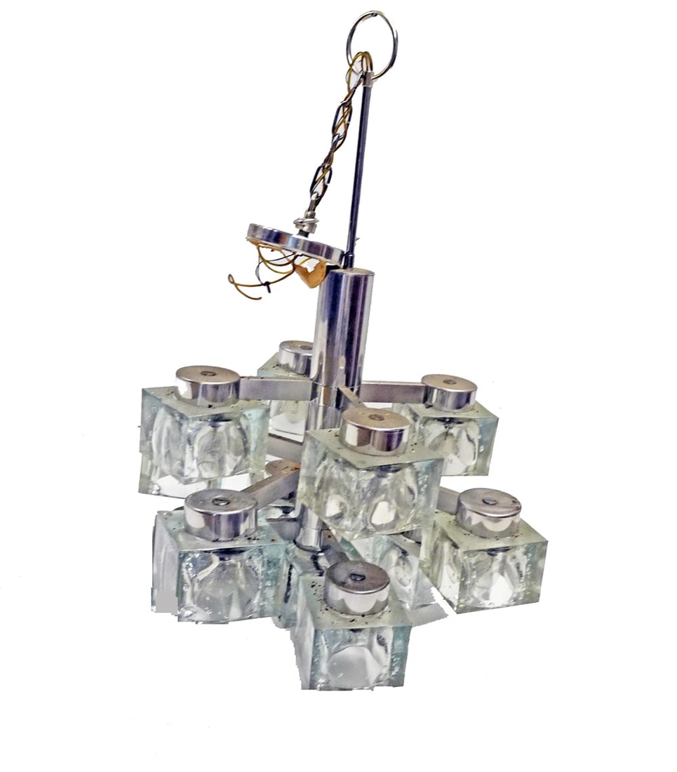 Gaetano Scialari Chrome and Glass Chandelier (1 of 3)