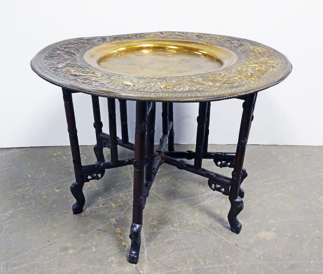Brass Top and Wood Base Tray Table (1 of 2)