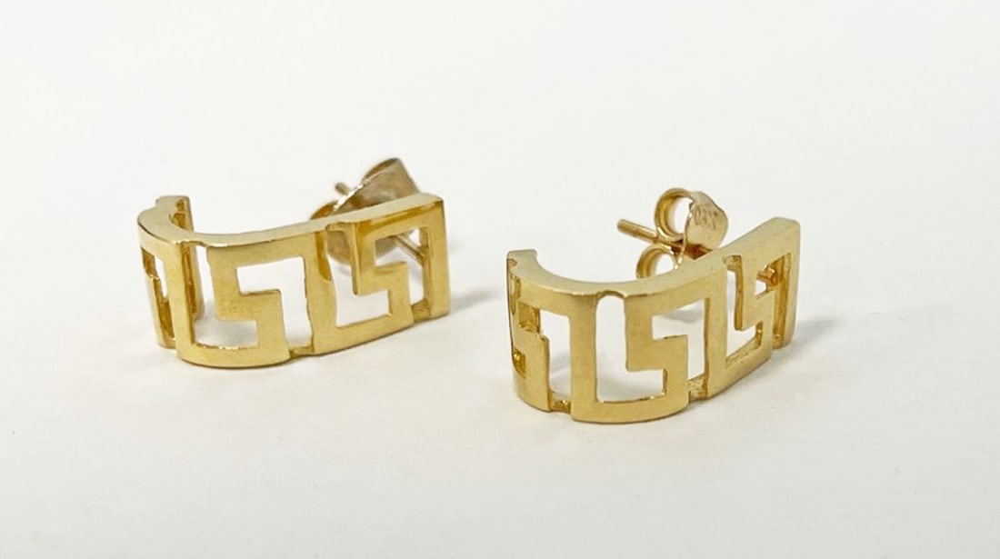 Pair of 14K Gold Greek Key Earrings (1 of 3)