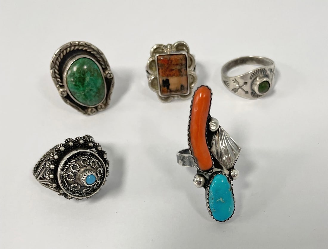 Five Sterling Silver Rings with Stones (1 of 1)